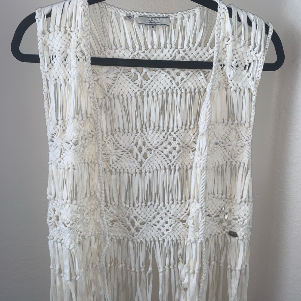 White Guess Fringe Vest